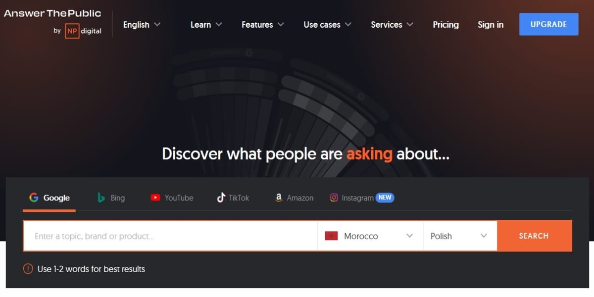 Answer The Public for long-tail keywords